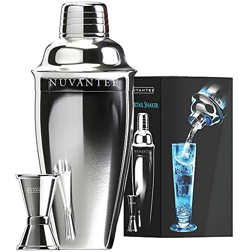 Nuvantee Cocktailshaker Set - Premium Bar Kit mit kostenlosem Messbecher - Cocktailrezepte - 0,7L Edelstahl Cocktail Shaker - Martinishaker, Mixer mit Sieb