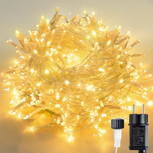 SINWE Lichterkette für Innen und Außen, 300 LED Weihnachtsbeleuchtung, Strombetrieben mit Stecker, Ideal für Weihnachtsbaum, Party, Hochzeit (warmes Weiß, 30M/300LED)