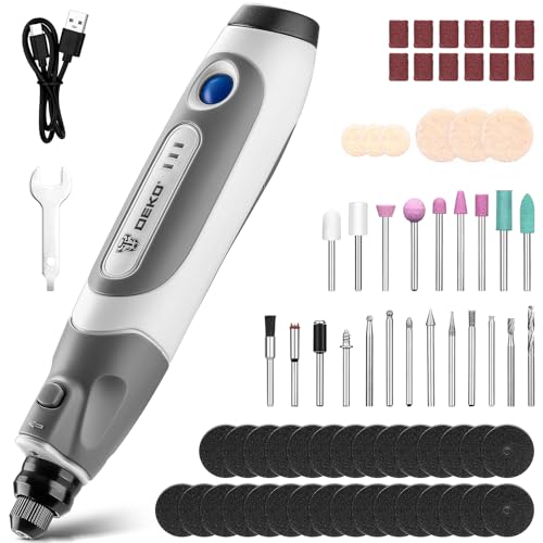 DEKOPRO Multifunktionswerkzeug Akku, Rotationswerkzeug mit LED Licht, 3 Gang Gravierstift mit 5000-18000 U/min, Multifunktionale Mini Schleifer mit 70 Zubehör, Gravurset für Resin, Holz, Glas, Basteln