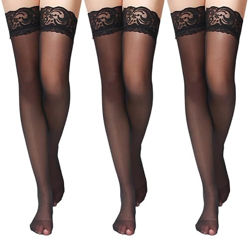 RTBRCG 3 Paar Halterlose StrüMpfe Damen Sexy, Halterlose StrüMpfe, Spitzendesign Stockings, Sexy StrüMpfe für Valentinstag/Halloween/Themenpartys/Feierlichkeiten