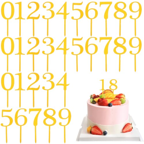 TIESOME 10 Stück Cake Topper Geburtstag, Goldene Tortendeko Zahlen 0-9 Aus Acryl, Wiederverwendbare Geburtstagskuchen Deko Für Hochzeitsparty Feiern