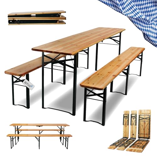BITUXX Faltbare Bierzeltgarnitur Biertischgarnitur Bierbankgarnitur Festzeltgarnitur Biergartengarnitur Bierbank Biertisch Klappbar 1x Tisch 2X Bänke 216cm