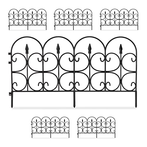 Relaxdays Beetzaun aus wetterfestem Kunststoff, 30cm hoch, schöner Dekozaun, mit Erdspießen, 6-teiliges Set, 4m, schwarz