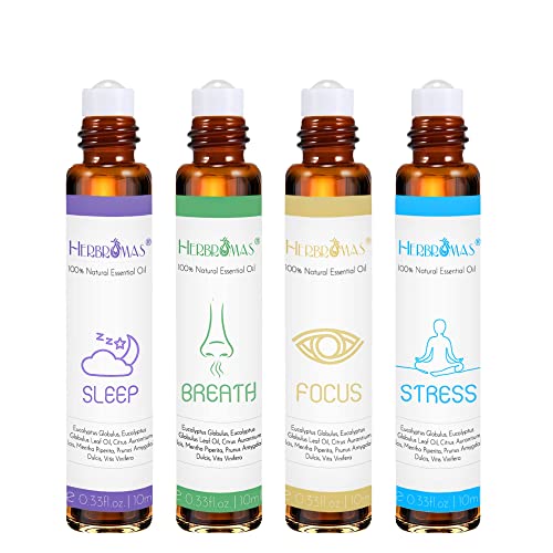 Roll-On-Sets mit ätherischen Ölen für die Aromatherapie, Roll-on-Set mit natürlicher, vorverdünnter ätherischer Ölmischung, für Frauen zur Hautpflege und für den Heimgebrauch, Packung mit 4 x 10 ml