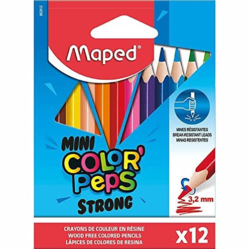 Maped 862812 - ergonomische Drei-Kant-Buntstifte, Farbstifte COLOR'PEPS STRONG MINI - besonders stabile Mine 3,2 mm - 12x Stifte