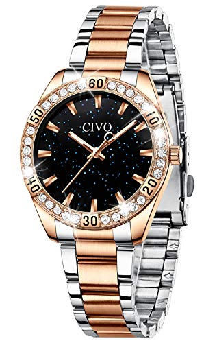 CIVO Damen Uhren Edelstahl Armbanduhr: Wasserdicht Sternenhimmel Vintage Damenuhr Analog Quarz - Roségold Klassische Frauen Uhr Geschenk