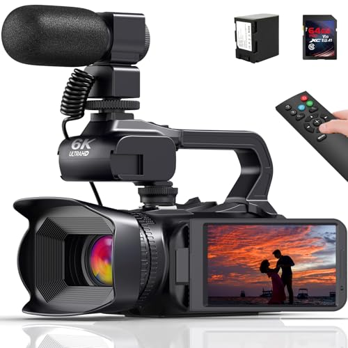 Videokamera Camcorder 6K 64MP 18X Digitalzoom Vlogging Camera mit IR Nachtsicht für YouTube, HD Webcam WiFi Video Kamera Recorder mit 4500mAh Akku, SD-Karte, Stabilisator, Mikrofon und Fernbedienung