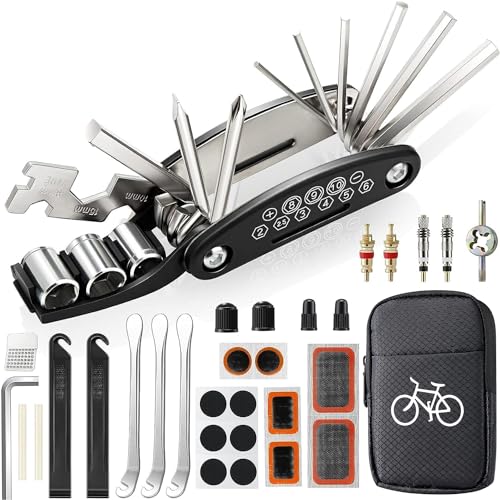 Fahrrad Zubehör | Fahrrad Reparaturset | Fahrrad Multitool 16-in-1 | Faltbares Fahrrad Reparaturset aus Stahl | Fahrradflickzeug Set für unterwegs | Kompakt & Leicht | Schwarz