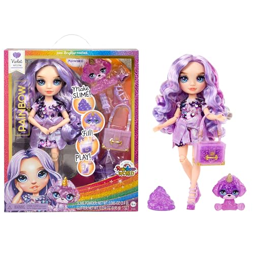 Rainbow High Violet, Purple with Slime Kit & Pet, 27.9 cm Shimmer Posable Fashion Doll with DIY Sparkle Slime, Magical Yeti Pet Fun Play Accessories, Great Toy Gift for Girls Kids Ages 4-12 Years