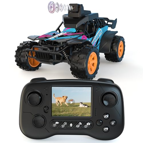 RC-Auto mit Kamera, 2,4-GHz-Fernsteuerung mit 2,8''-LCD-Display und um 60° verstellbarer Kamera, Live-Video, 2 Geschwindigkeiten, Ferngesteuertes Auto für Kinder, Geschenk für Erwachsene und Kinder