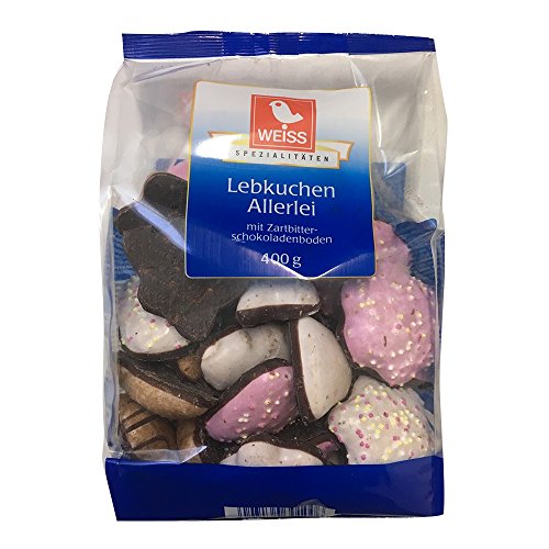 Weiss Lebkuchen Allerlei mit Zartbitterschokoladenboden (400g Packung)