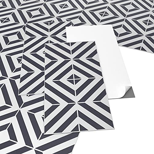 ARTENS - PVC Bodenbelag Banos - Selbstklebende Vinyl-Fliesen - Vinylboden - Geometrischer Fliesen-Effekt - Schwarz/Weiß - Medio - 60,96 cm x 30,48 cm x 1,5 mm - Dicke 1,5 mm - 2.23m² / 12 Fliesen