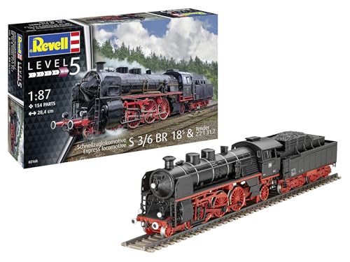 Revell Modellbau I Schnellzuglokomotive S3/6 BR18 mit Tender I Bausatz I Maßstab 1:87 I 154 Teile I Bastelset ab 13 Jahren - Detailgetreues Modell I Historisches Fahrzeug I Authentische Nachbildung