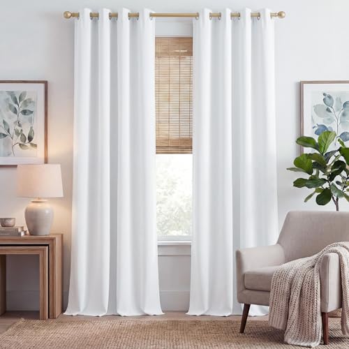 PONY DANCE 100% Verdunklungsvorhänge mit Ösen für Schlafzimmer 2er Set H 240 x B 140 cm Weiß, Thermo Gardinen Kälteschutz Blackout Curtains for Living Room