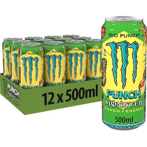 Monster Energy® Rio Punch - koffeinhaltiger Energy-Drink mit dem Geschmack exotischer Früchte - full Flavour, full Sugar, Juice - in praktischen Einweg Dosen (12 x 500 ml)