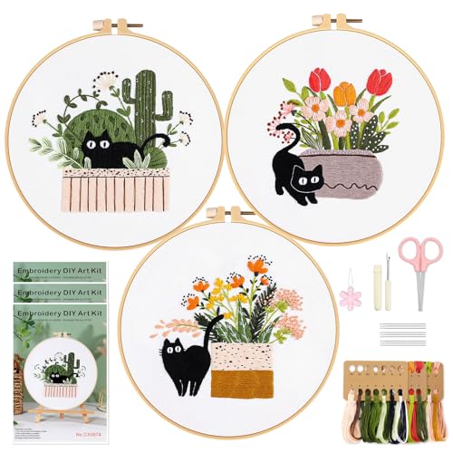 WIVLAX Stickset für erwachsene Anfänger – 3-teiliges Set mit Katzenmotiven