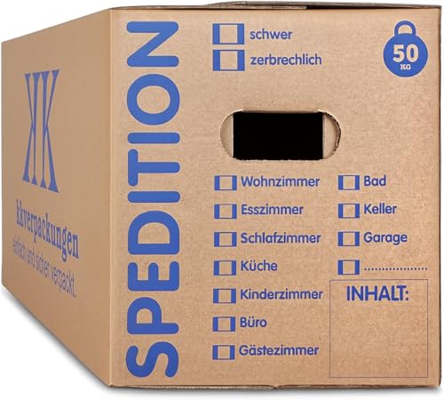 KK Verpackungen® Umzugskartons mit 50KG Tragkraft | 10 Stück, 2-wellige Mehrweg-Umzugskisten in extrastabiler Speditionsqualität