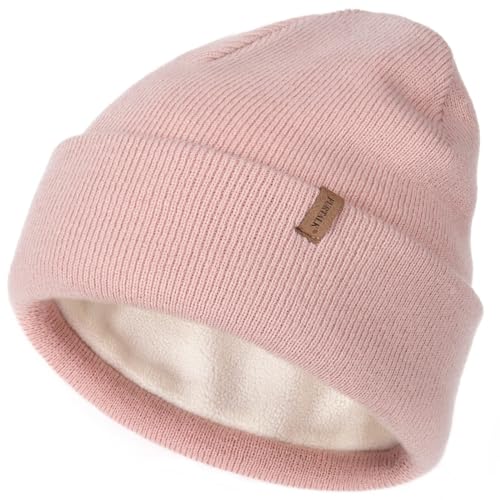 FURTALK Classic Beanie Mütze Herren mit Weichem Fleecefutterr Unisex Strickmütze Warm Bequem Wintermütze für Damen Rosa
