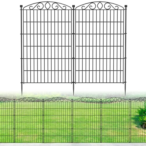 12-teiliger dekorativer Metall-Gartenzaun ohne Graben – 107 cm hoch / 8.1 m lang. Hoher Tierbarriere für Hunde & Kaninchen, rostfrei Metall-Schutzzaun für Blumenbeet, Hof, Terrasse