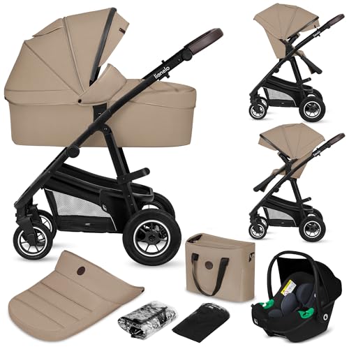 LIONELO BIANKA Kinderwagen 3 in 1 bis 22 kg Babywanne Autositz Zusammenlegbar, Reise-System, Einstellung der Rückenlehne, Räder 360o Stoßdämpfer, Verdeck XXL