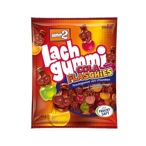 nimm2 Lachgummi Cola Flaschies – 1 x 200g – Fruchtgummi mit Cola- und Fruchtgeschmack – Fruchtsaft und Vitaminen