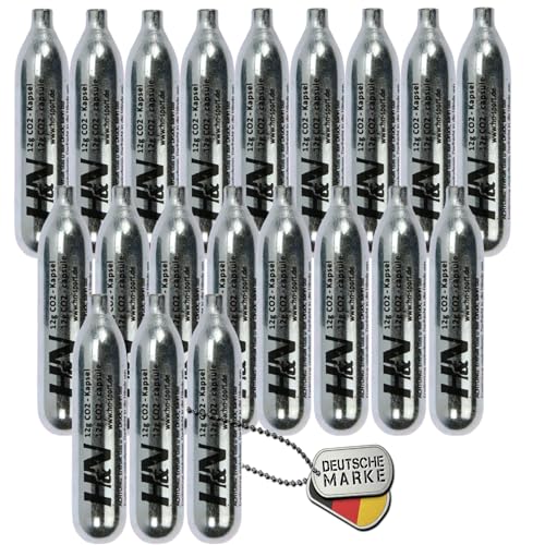 20 x 12g Co2 Kapseln für Airsoft Pistole, Softair, Paintball, Luftpistole oder Luftgewehr - H&N Sport CO2 Patronen Kapsel