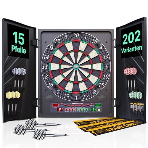 Ultrasport Dartscheibe Elektronisch Profi Set mit Türen I Elektronische Dartscheibe für 1-8 Spieler mit 15 Darts, 15 Pro Flights, 100 Pfeilspitzen, 3 Startlinien I Dartautomat