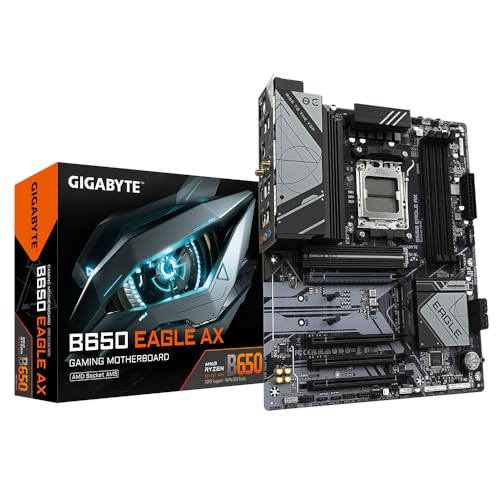 GIGABYTE B650 Eagle AX Mainboard - AMD Ryzen 9000er-Serie, 12+2+2 Phasen VRM, bis zu 7600 MHz DDR5 (OC), 1xPCIe 5.0 + 2xPCIe 4.0 M.2, GbE LAN, WiFi 6E, USB 3.2 Gen 2