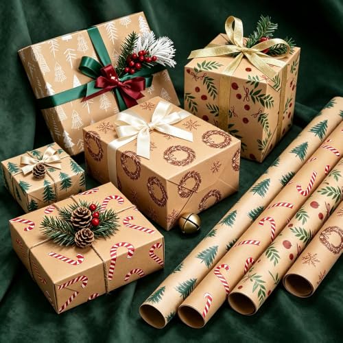 5 Rollen Geschenkpapier Weihnachten, 3 m × 43 cm, Weihnachtsgeschenkpapier
