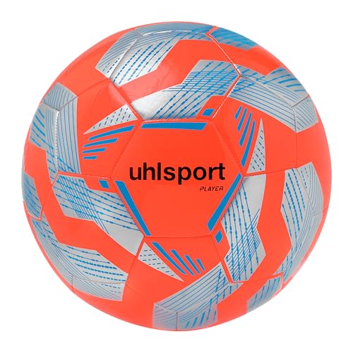 uhlsport Player Fußball Fussball Ball für Erwachsene - Größe 5, Fluo rot/Silber/Cyan