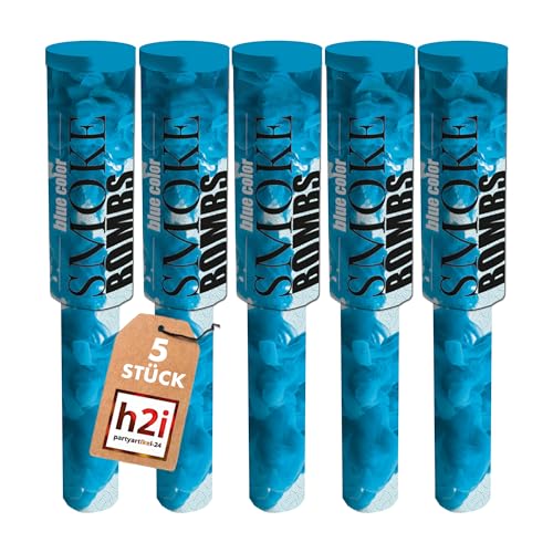 h2i Rauchfackel mit Griff & Reißzünder| 5 Stück | Blau | +/- 60 sek | Rauch Vulkan Fontäne | Rauchtopf Rauchgenerator Rauchbombe | dichter kräftiger Rauch | Ganzjahresfeuerwerk Kat T1/F1