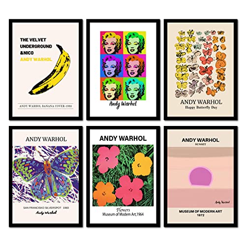 The Wall Gallery Kunstdrucke 6 Stück A4 Poster Set Andy Warhol Wandbilder Vintage/Retro Wohnzimmer-Deko
