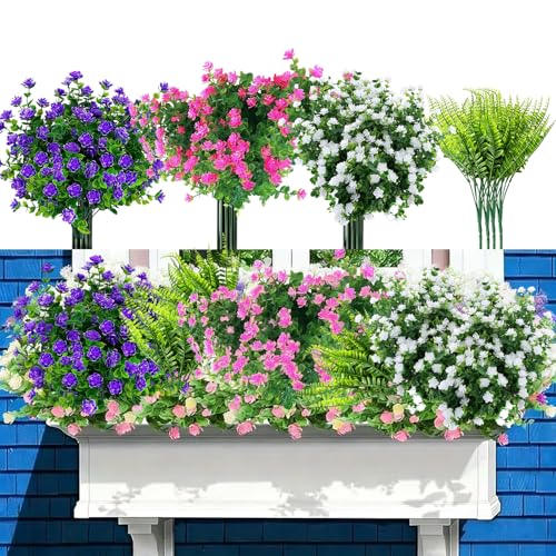 CECOMBINE 16 Bündel Kunstblumen wie Echt, Künstliche Blumen Outdoor Wetterfest, UV Beständige Kunstpflanzen für Außenbereich, Balkonpflanzen für Garten, Balkon, Terrasse, Fensterbox, Blumentopf Deko