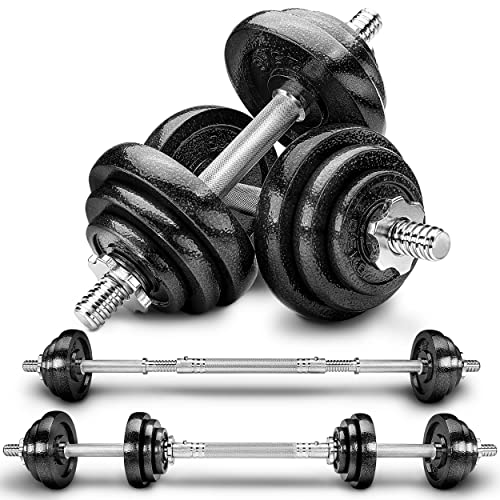 RE:SPORT 2 in 1 Hanteln Set 20 kg | Hantelset Gusseisen verstellbar | Kurzhantel & Langhantel | Sternverschlüsse & Verbindungsrohr