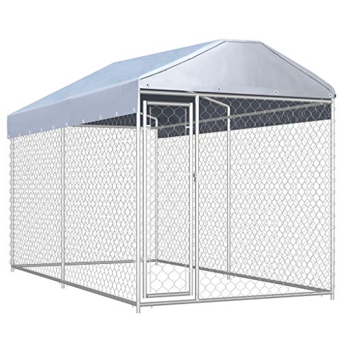vidaXL Zwinger für den Außenbereich, mit Dach für Hunde, 382 x 192 x 235 cm
