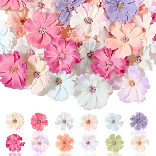 Sliverdew 60 Stück Kunstblumen Basteln Blumen, Künstliche Blumenköpfe, Simulation Elegante Blume Deko Blüten, Bunt Seidenblumen für Hochzeit Home Basteln Scrapbooking Deko, Mehrfarbig