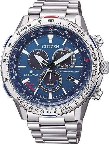 Citizen Promaster Eco Drive Herren Chronograph aus Edelstahl in der Farbe Silber-Blau 47mm, Wasserdichtigkeit: 20 Bar, CB5000-50L