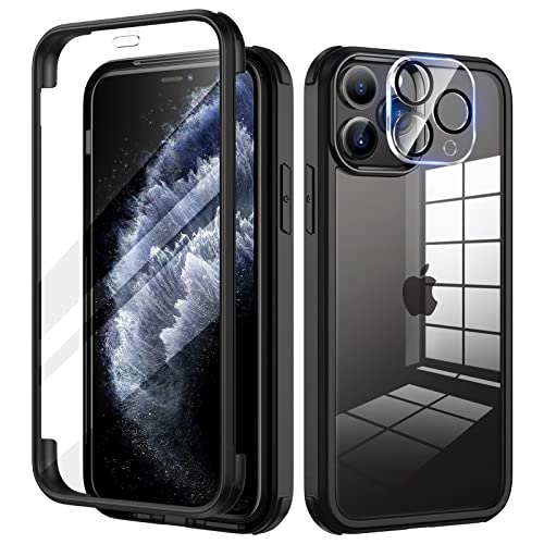 seacosmo für iPhone 11 Pro Hülle mit eingebautem Panzerglas Displayschutz und Kamera Schutzfolie [9H HD], 360 Grad Case Ganzkörper Stoßfeste Handyhülle iPhone 11 Pro - Schwarz