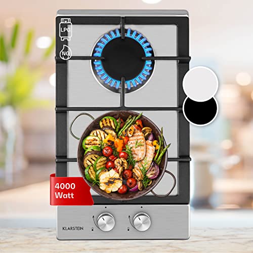 Klarstein Gasherd, Gaskochfeld 2 Flammig, Einbau-Gaskocher für Zuhause & Wohnmobil, Edelstahl Campingkocher, Gasherd für Propan- und Erdgas, Gas-Herdplatte mit Wok Brenner, Gas Kocher 4000 Watt