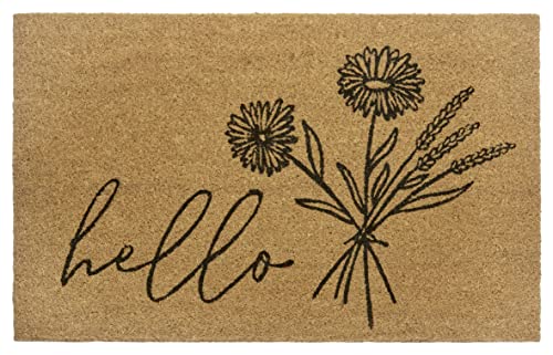 Hanse Home Kokos Fußmatte für Innen 45x75cm – Fussmatte Kokosmatte Schmutzfangmatte Blumen Hello Design, rutschfest Eingangsbereich & überdachten Außenbereich Natur