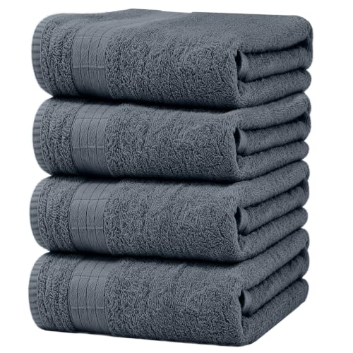 Kawaology 4er Duschtuch-Set Badetuch aus 100% Baumwolle 70 x 140 cm, Badetuch sehr saugfähige Handtücher für Badezimmer, Sport und Hotel, geeignet für den täglichen Gebrauch (dunkelgrau)