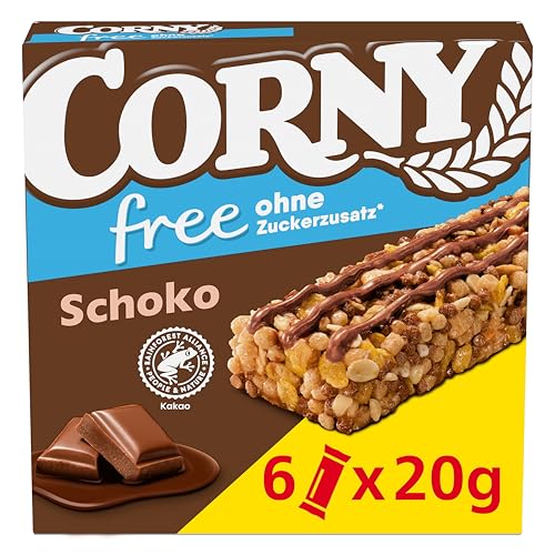Müsliriegel CORNY free Schoko, ohne Zuckerzusatz, 67 kcal pro Riegel, 6x20g