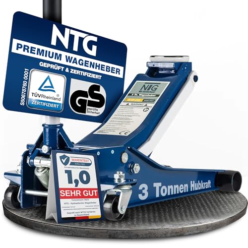 NTG HYDRAULISCHER WAGENHEBER 3T – TÜV-Zertifiziert, Flacher Wagenheber Hydraulisch mit Doppelzylinder – 75–505 mm Hubhöhe – Extra Stabiler Rangierwagenheber 3 Tonnen für PKW & SUV