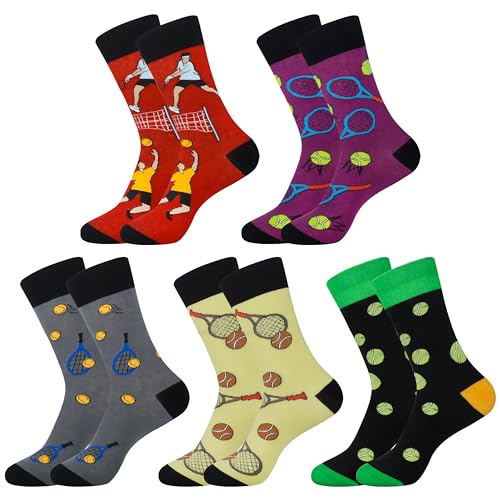 Jeasona 5 Paare Tennissocken Herren 43-46 Mit Motiv Tennis Geschenke für Männer Lustig Geschenke für Tennisspieler Männer Jungen Witzig Geschenk Tennis Zubehör Herren