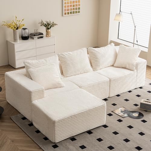 Vamcheer Ecksofa mit Schlaffunktion - Big Sofa Couch 3 Sitzer in L-Form, Modulares Boneless Schlafsofa als Wohnlandschaft, 274 x 102 cm, Beige