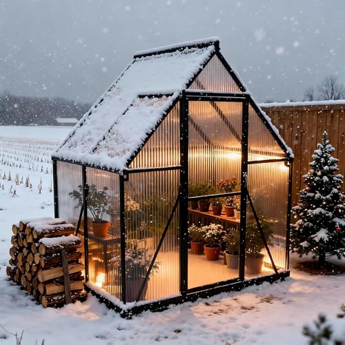 Aufun Premium Gewächshaus Aluminium, 2.25m² Gartengewächshäuser mit 6 cm Fundament und 4 mm PC Platte Treibhaus Tomatenhaus Gartenhaus UV beständig Wetterfest für den Garten, 125x180x195 cm