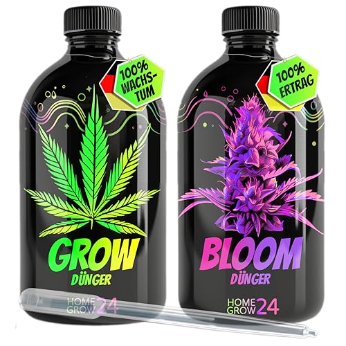 HOMEGROW24 Cannabis Dünger Duo - Grow und Bloom Flüssig NPK Pflanzendünger für Indoor, Outdoor & Autoflower und Growbox geeignetes Hanf Dünger Anbau Set