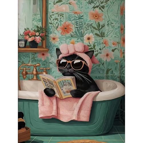Jakener Katzenlesen Malen nach Zahlen Erwachsene Mit Rahmen und Staffelei - DIY Malen nach Zahlen Handgemalt Ölgemälde Kit, Paint by Numbers Adult für Home Décor 40x50 cm