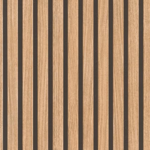 Tapete 278408 - Braune Papiertapete mit Holz-Optik, 3D -Paneele im modernen Skandi Look, Lamellenwand - 10,05m x 0,53m (LxB)