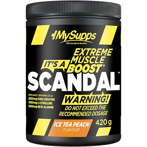 My Supps Scandal Extreme Muscle Pre Workout Trainings-Booster - Eistee Pfirsich mit Kreatin, Citrullin, Beta Alanin, Koffein & Tyrosin für Energie - 20 Portionen 420g - Made in Germany
